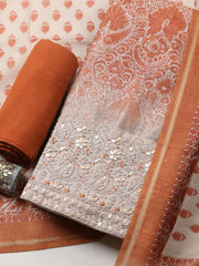 Printed Cotton Blend Unstitched Suit With Pant & Dupatta