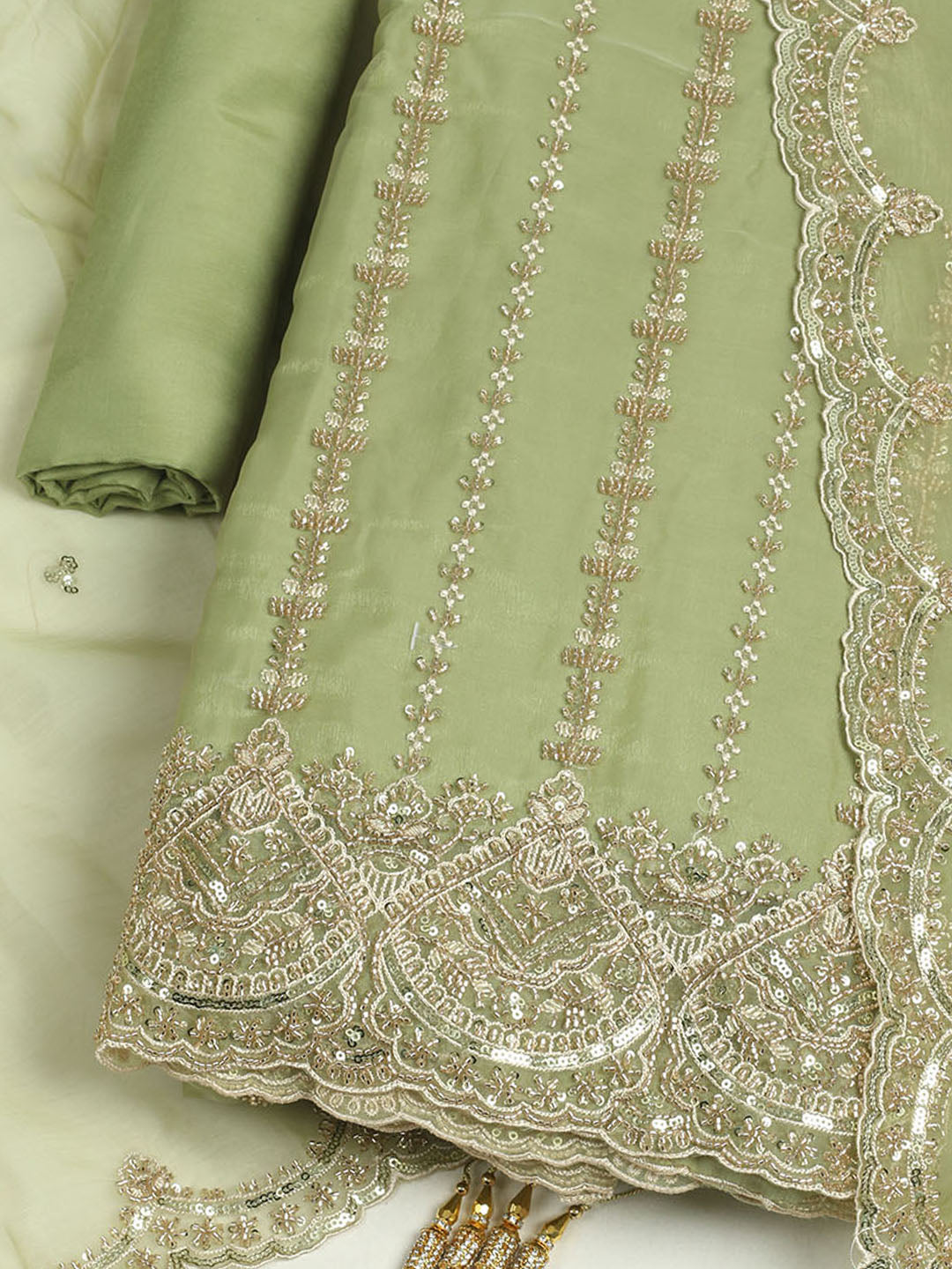 Embelished Organza Unstitched Suit With Dupatta