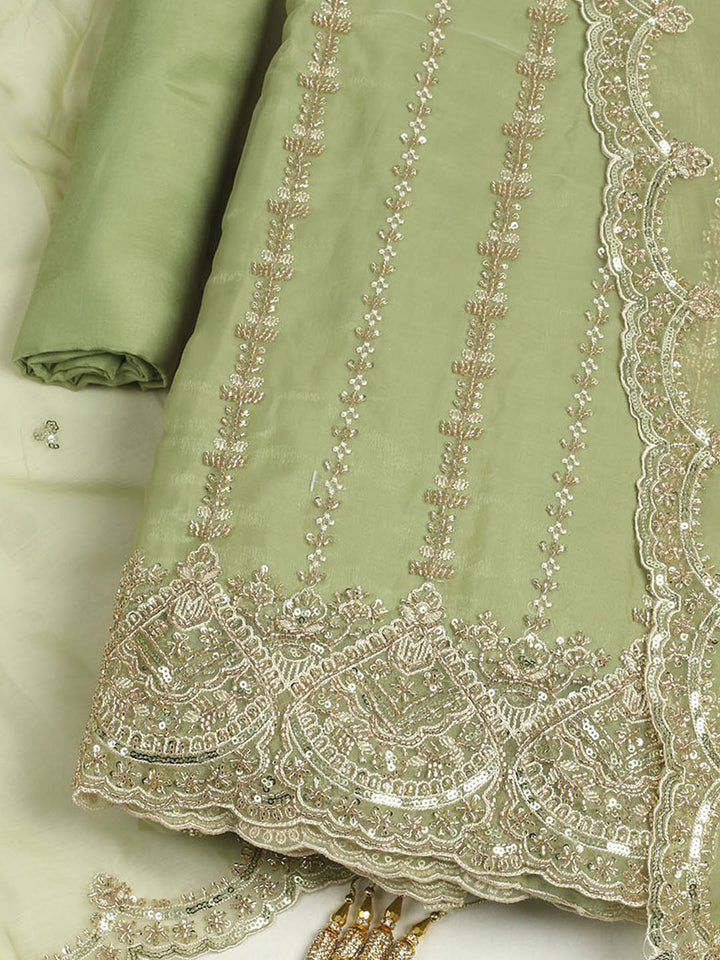 Embelished Organza Unstitched Suit With Dupatta