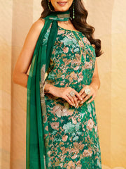 Printed Crepe Unstitched Suit With Pant & Dupatta