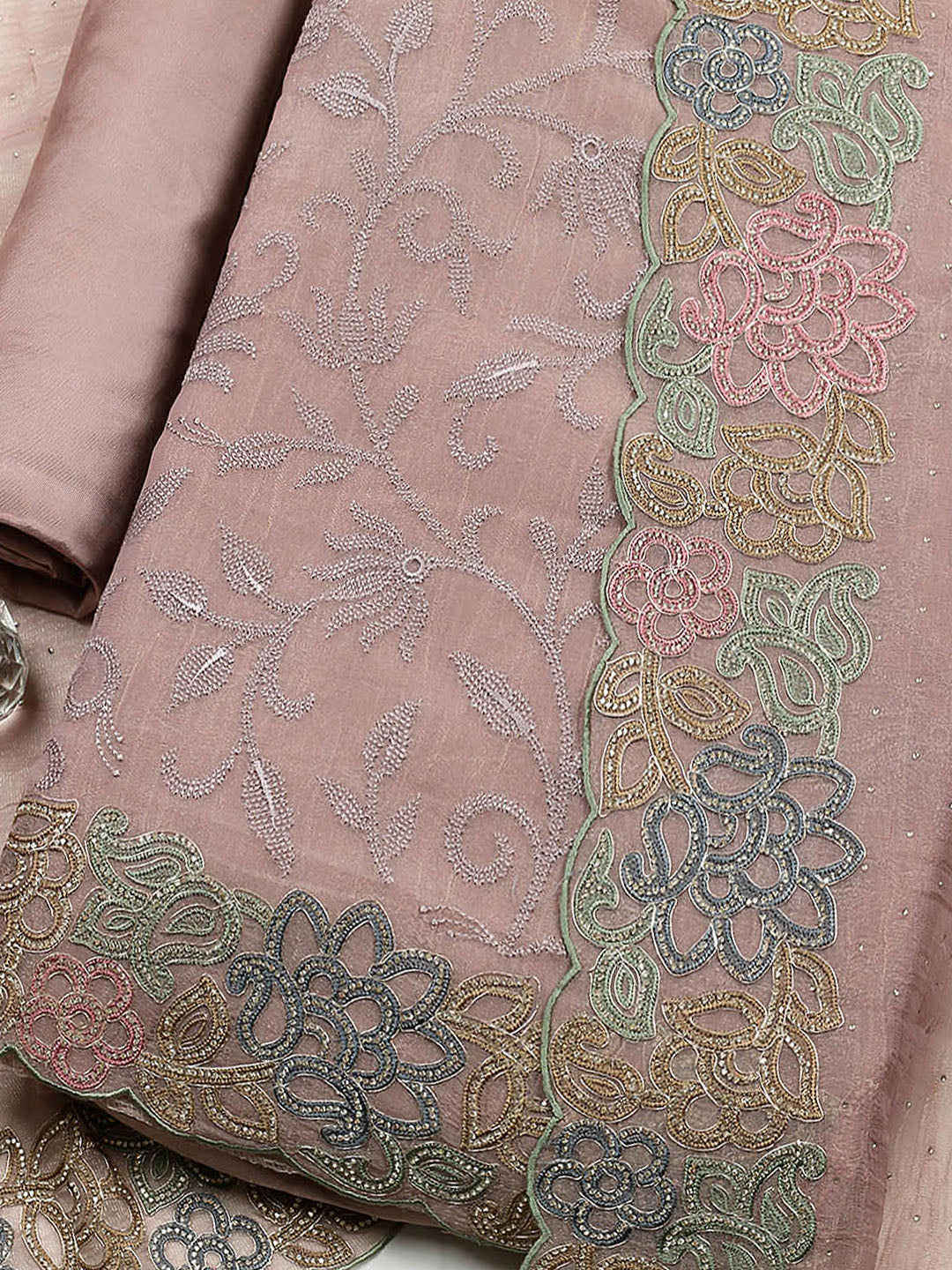 Embroidered Tissue Unstitched Suit With Pant &amp; Dupatta