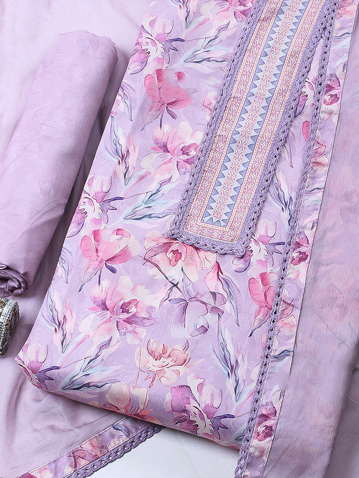 Embroidered Cotton Blend Unstitched Suit With Pant &amp; Dupatta