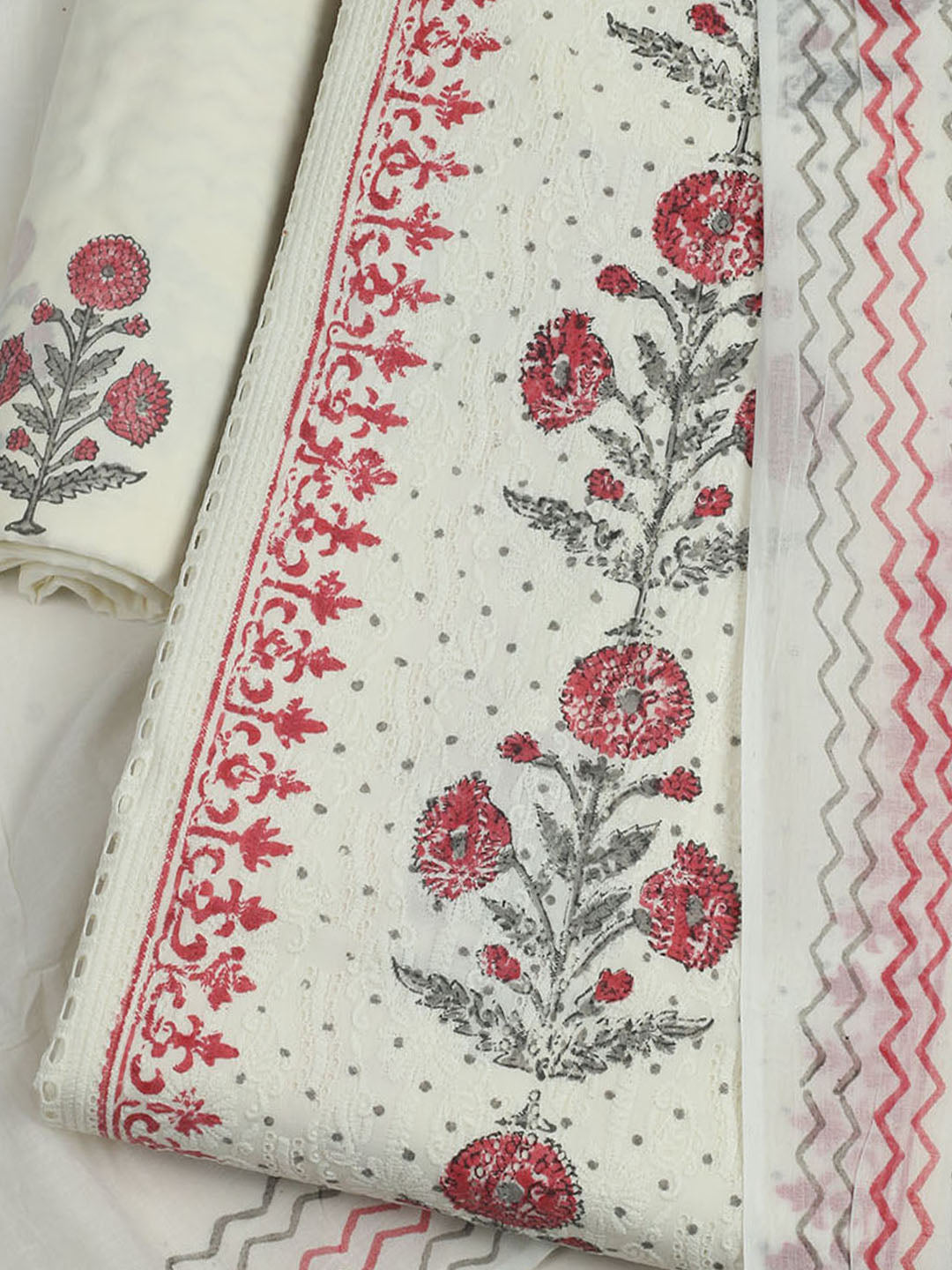 Embroidered Chanderi Unstitched Suit With Pant &amp; Dupatta