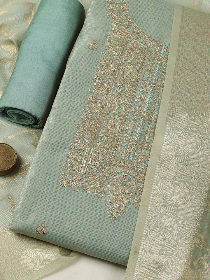 Embroidered Tissue Unstitched Suit With Pant &amp; Dupatta