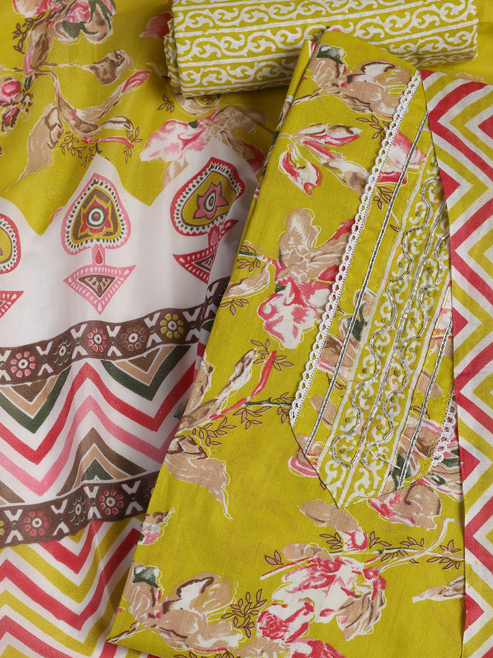 Neck Embroidered Cotton Blend Unstitched Suit With Dupatta