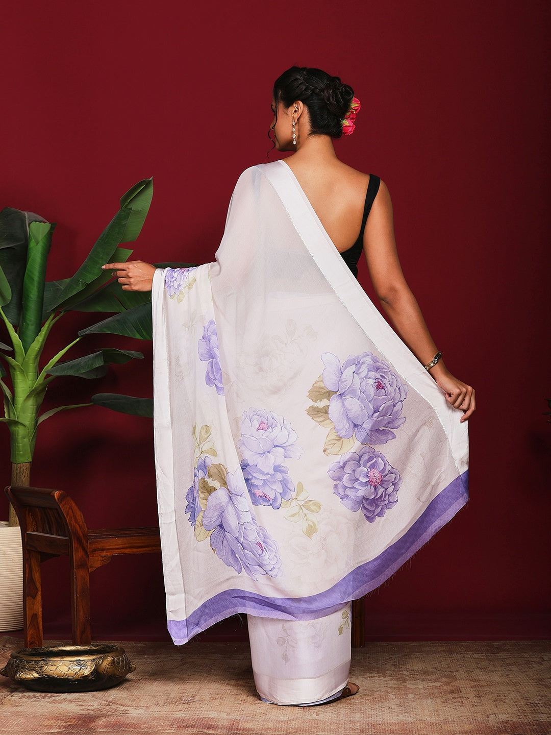 Floral Printed Crepe Saree