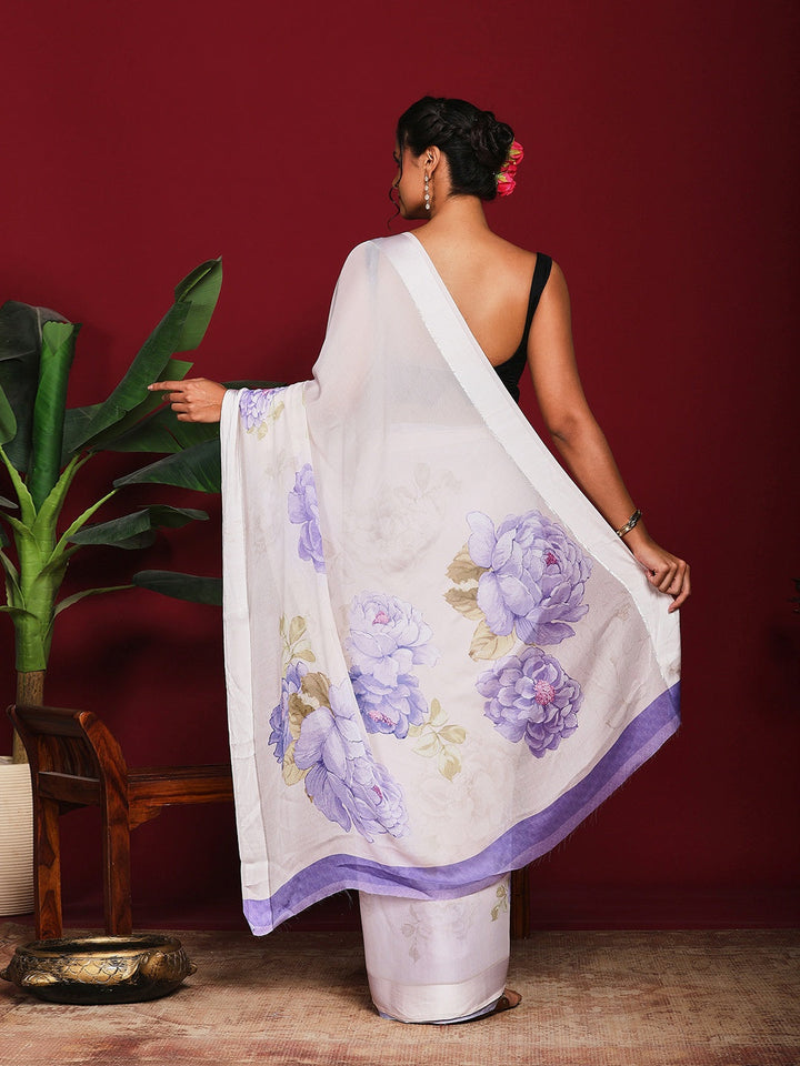 Floral Printed Crepe Saree