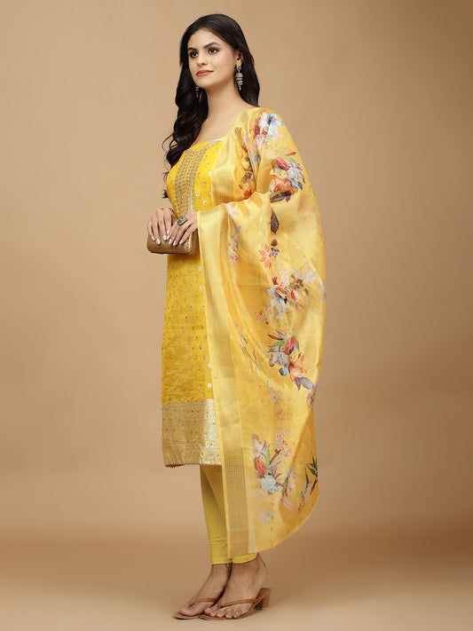 Woven Chanderi Unstitched Suit Piece With Dupatta