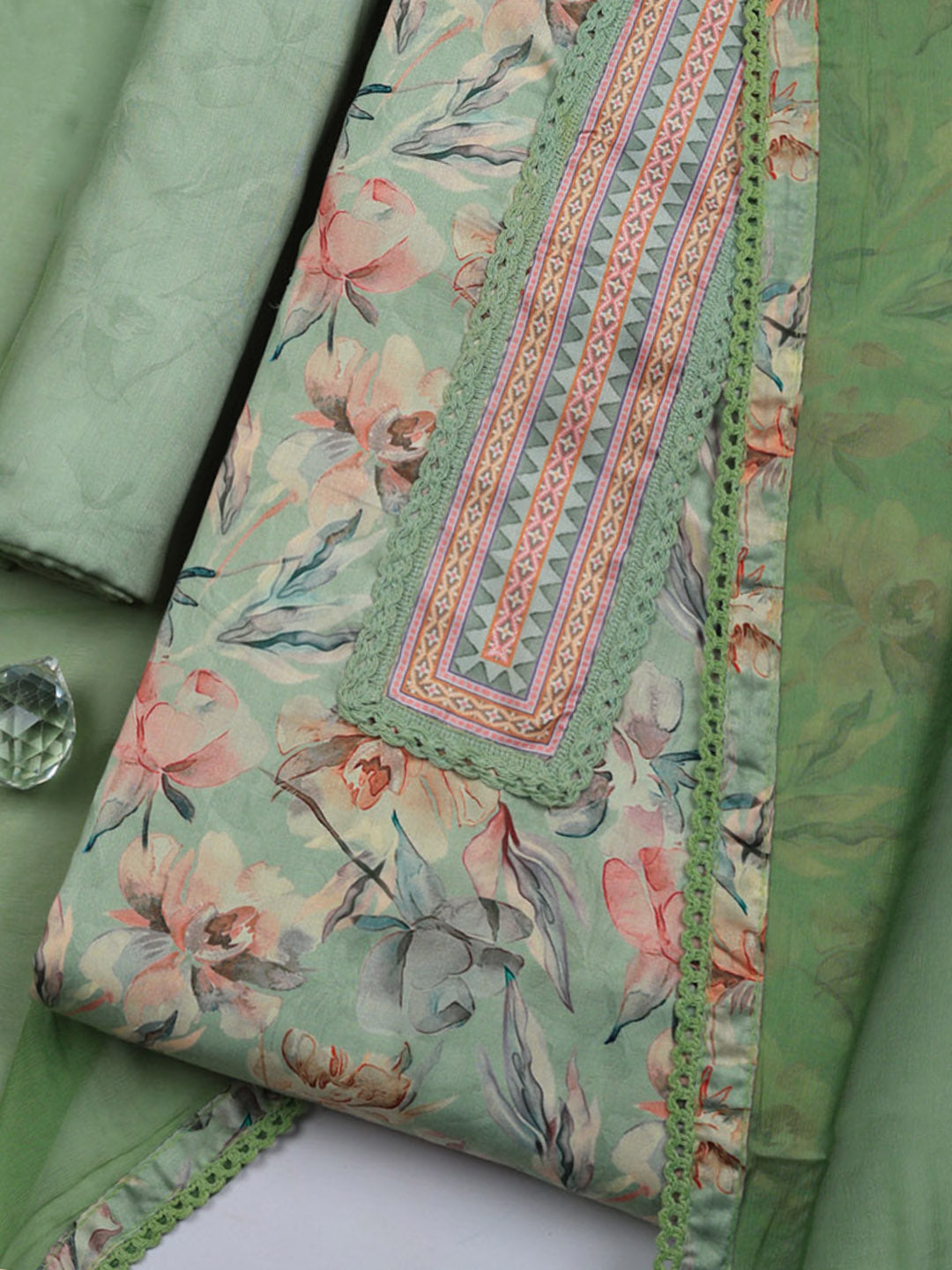 Embroidered Cotton Blend Unstitched Suit With Pant &amp; Dupatta