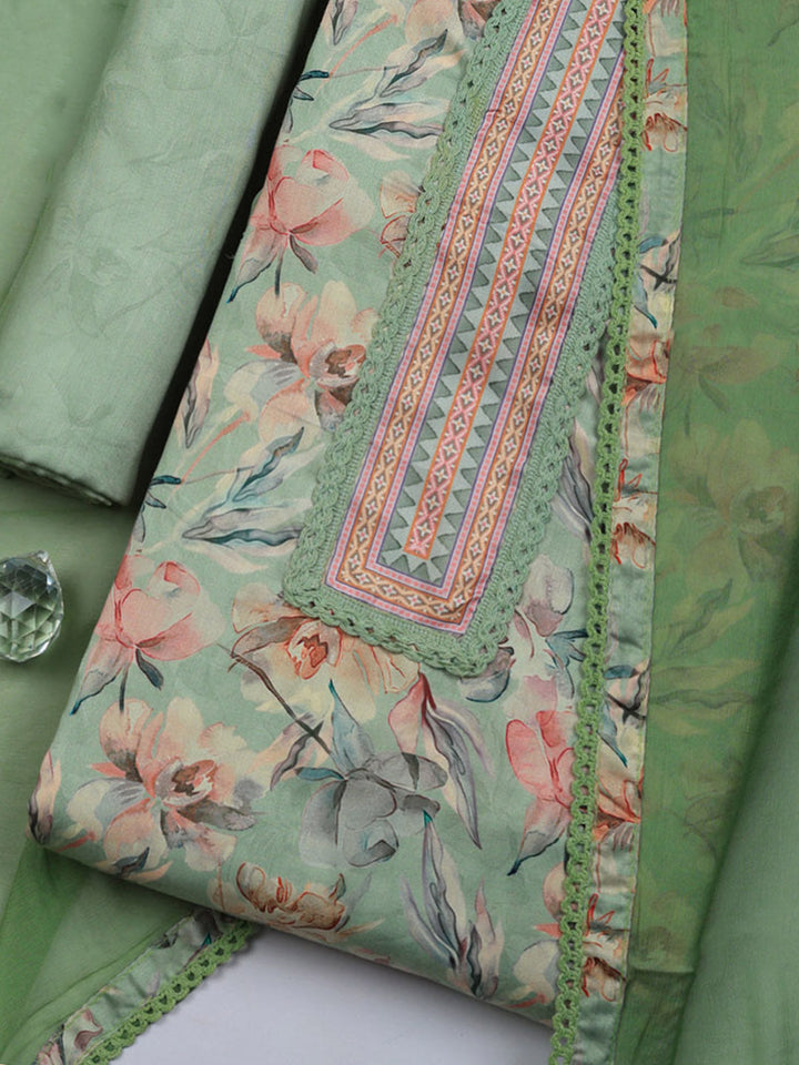 Embroidered Cotton Blend Unstitched Suit With Pant &amp; Dupatta