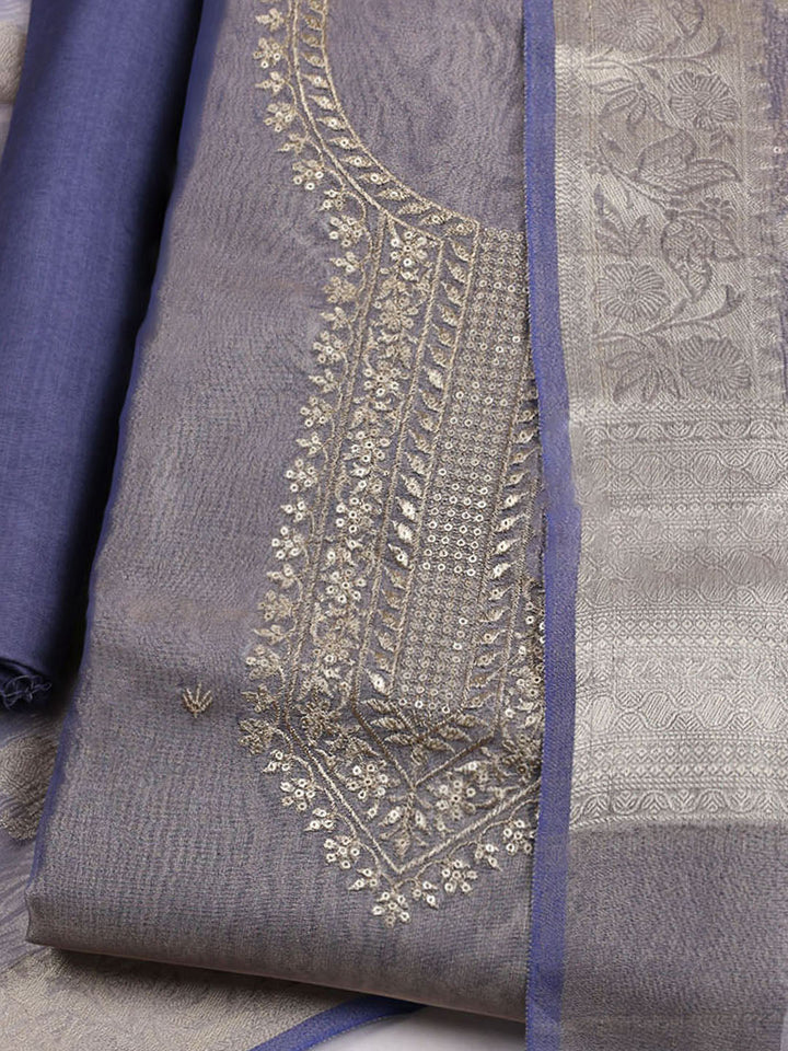 Neck Embroidered Tissue Unstitched Suit With Dupatta