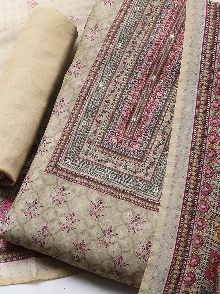 Embellished Chanderi Unstitched Suit With Pant &amp; Dupatta