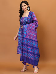 Patola Print Cotton Unstitched Suit Piece With Dupatta