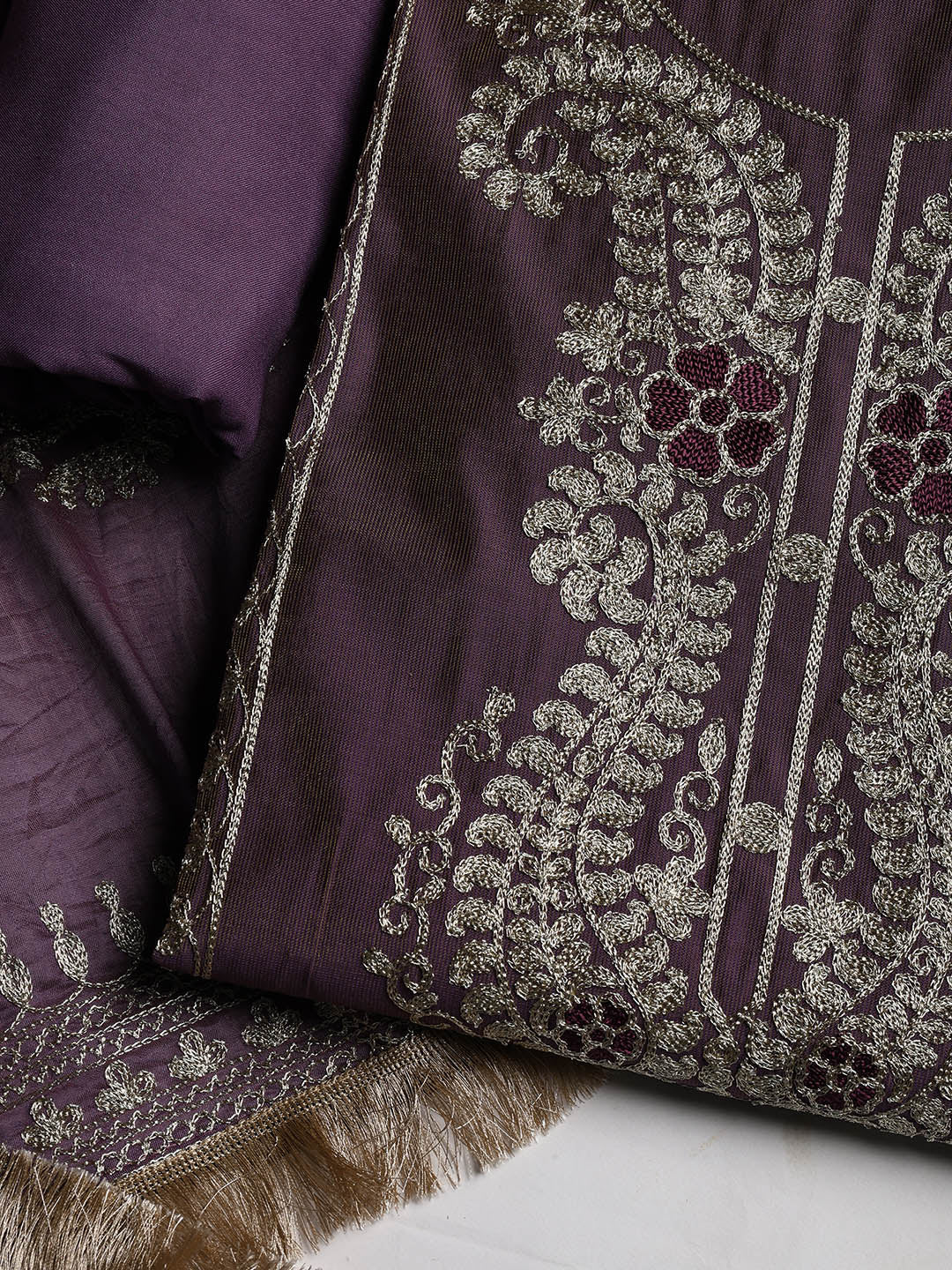 Embroidered Chanderi Unstitched Suit With Dupatta