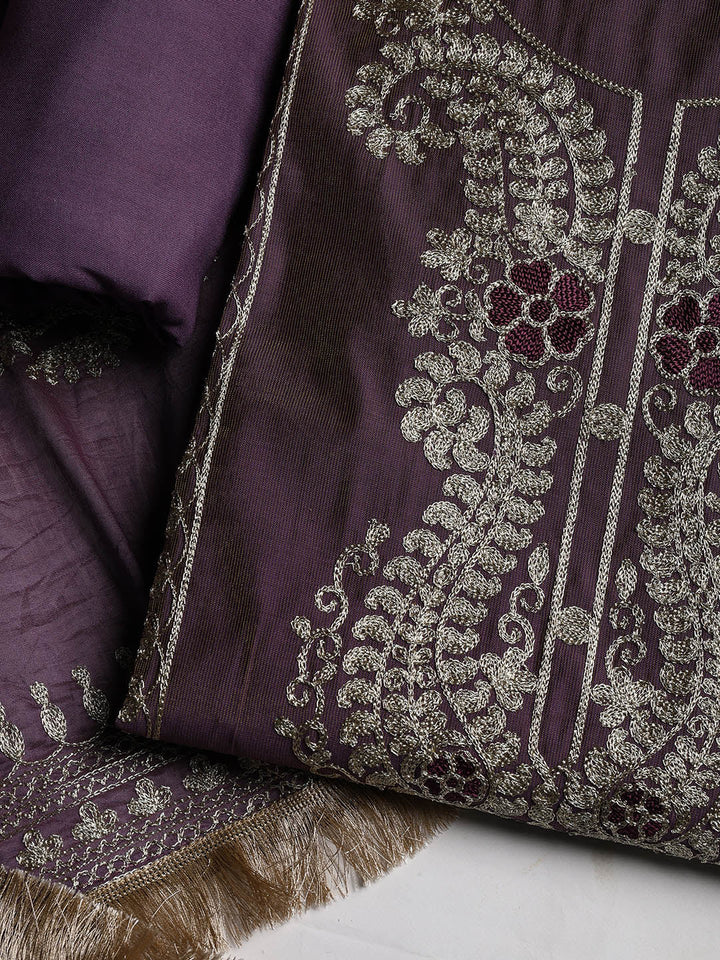 Embroidered Chanderi Unstitched Suit With Dupatta