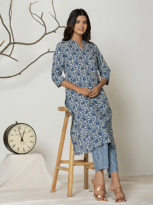 Printed Cotton Blend Kurta With Pants