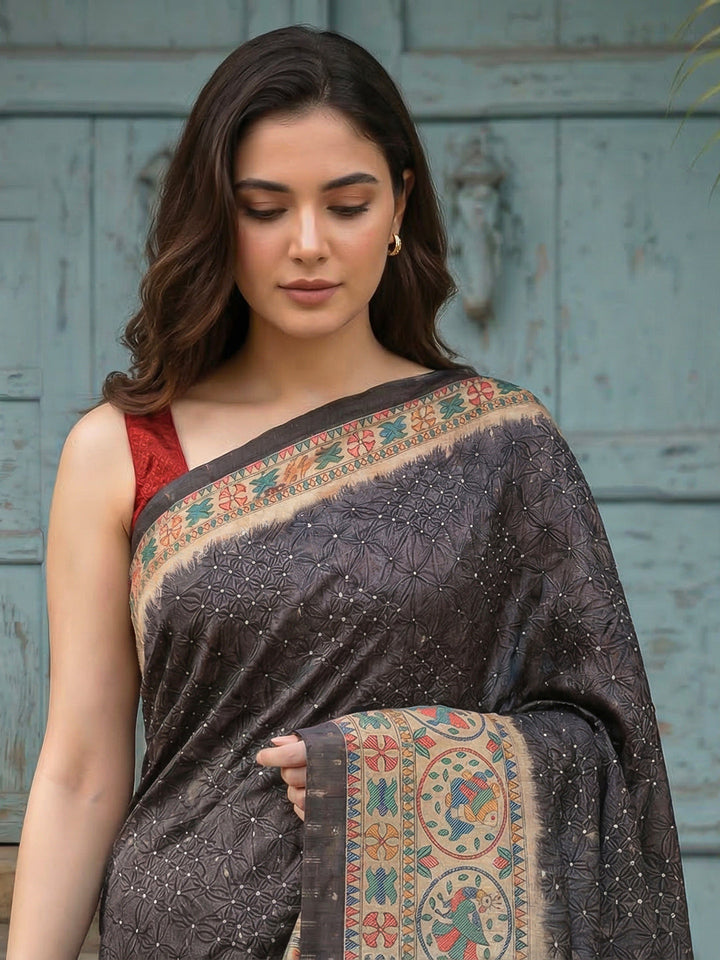 Printed Tussar Silk Saree