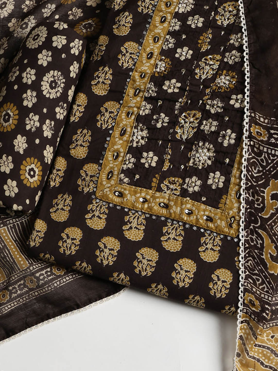 Printed Cotton Blend Unstitched Suit With Dupatta