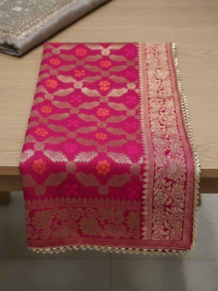 Embroidered Chanderi Unstitched Suit With Pant &amp; Dupatta
