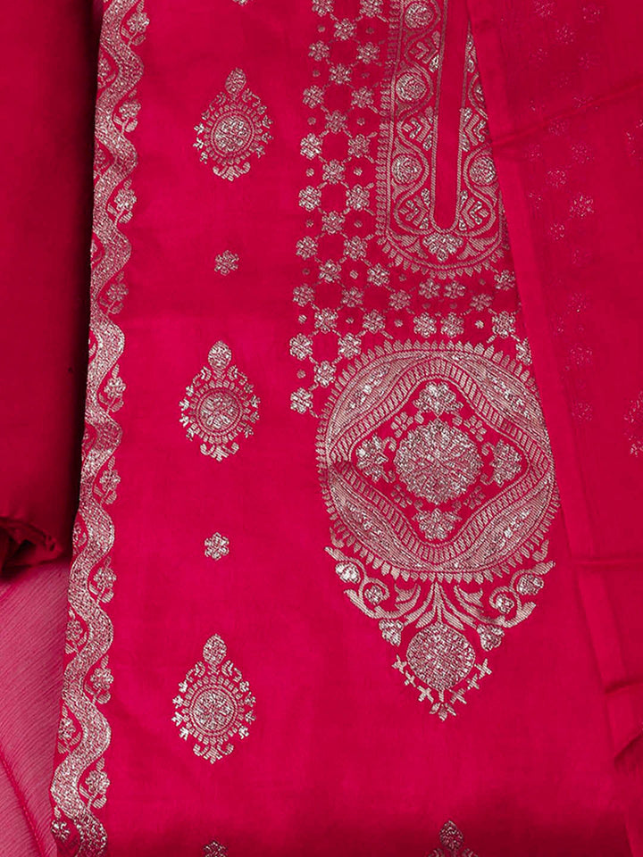 Woven Design Chanderi Unstitched Suit With Pant &amp; Dupatta