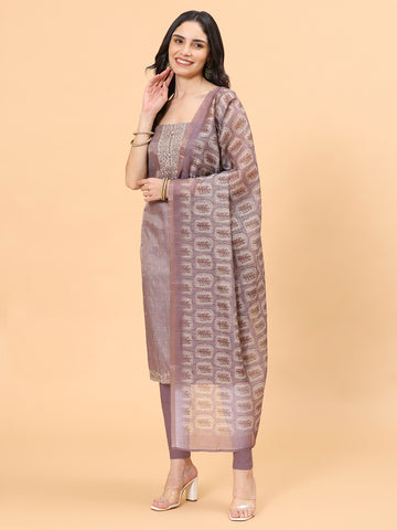 Neck Embroidery Cotton Blend Unstitched Suit With Dupatta