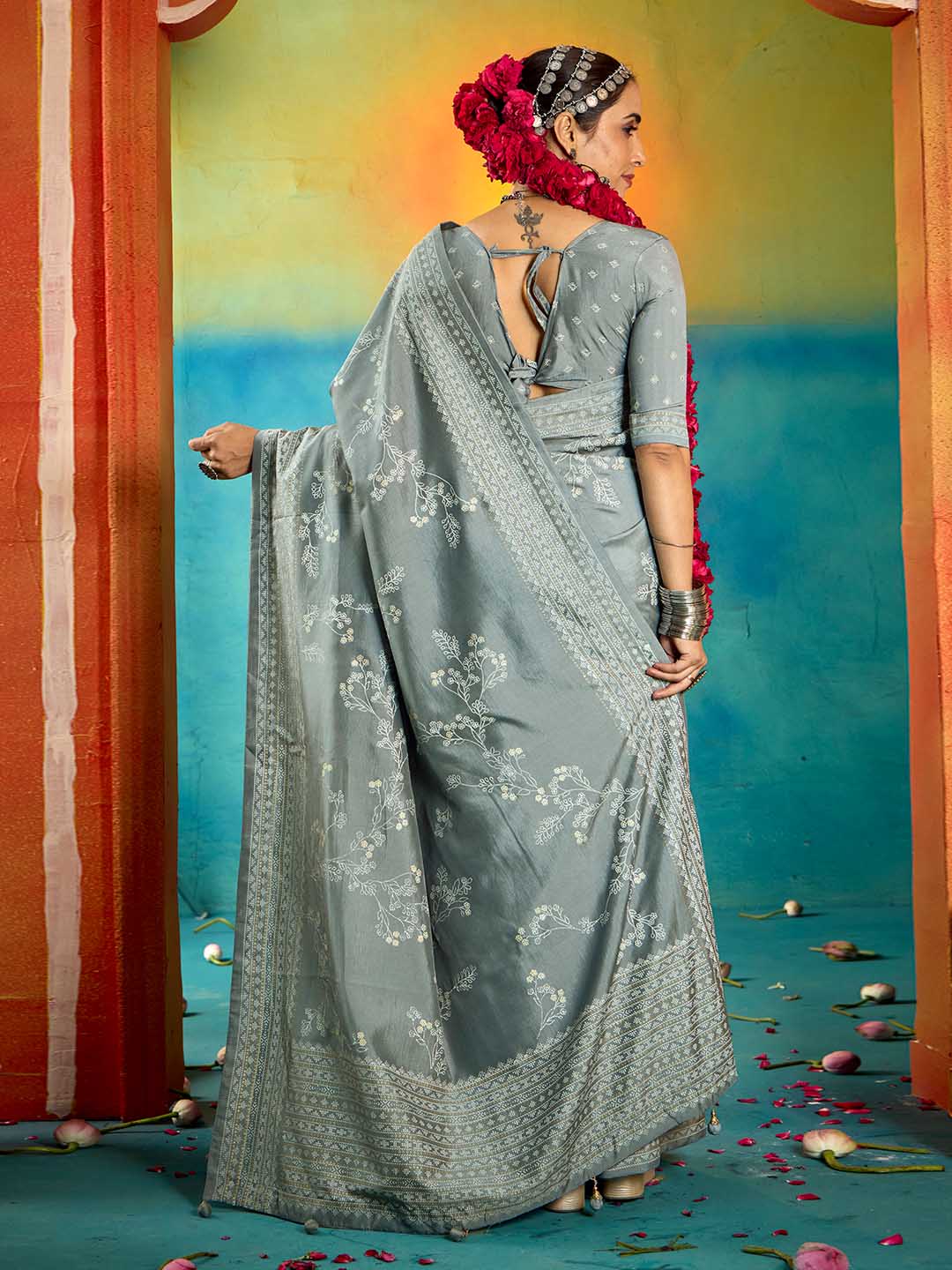 Abstract Print Art Silk Saree