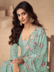 Embroidered Chinon Silk Kurta With Plazzo & Dupatta