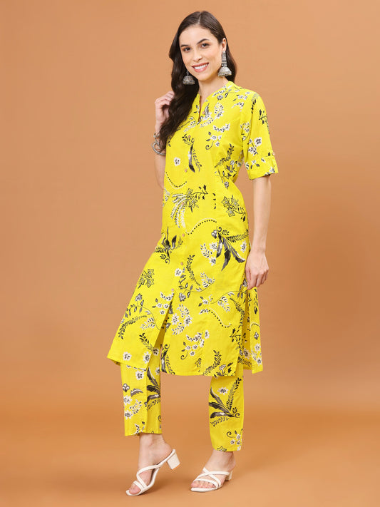 Floral Printed Cotton Kurta With Pants