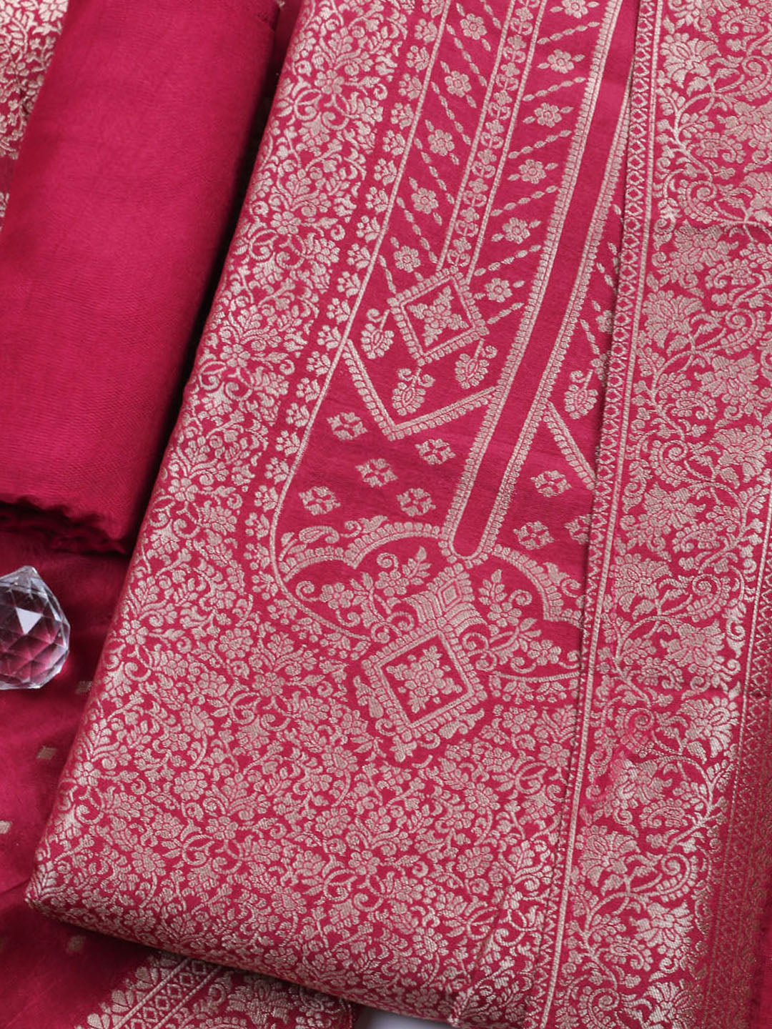 Woven Design Chanderi Unstitched Suit With Pant &amp; Dupatta