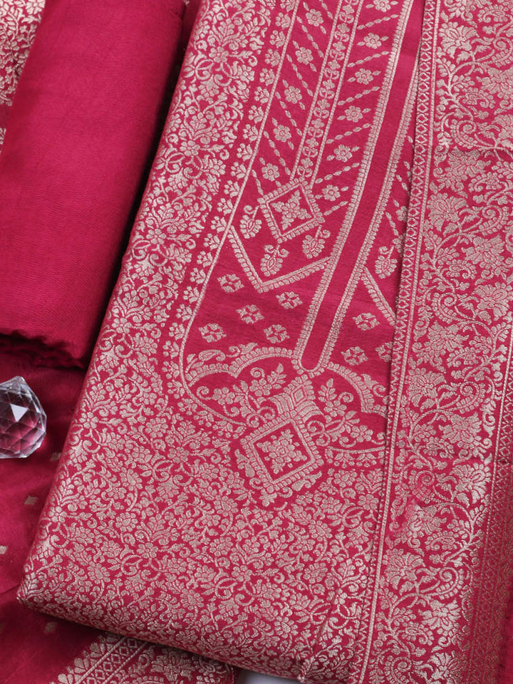Woven Design Chanderi Unstitched Suit With Pant &amp; Dupatta