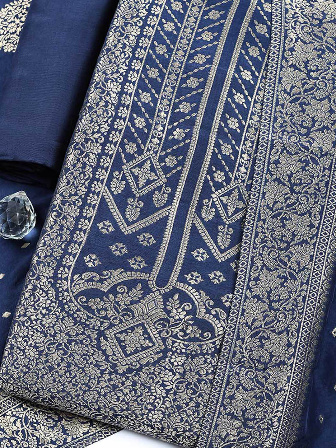 Woven Design Chanderi Unstitched Suit With Pant &amp; Dupatta