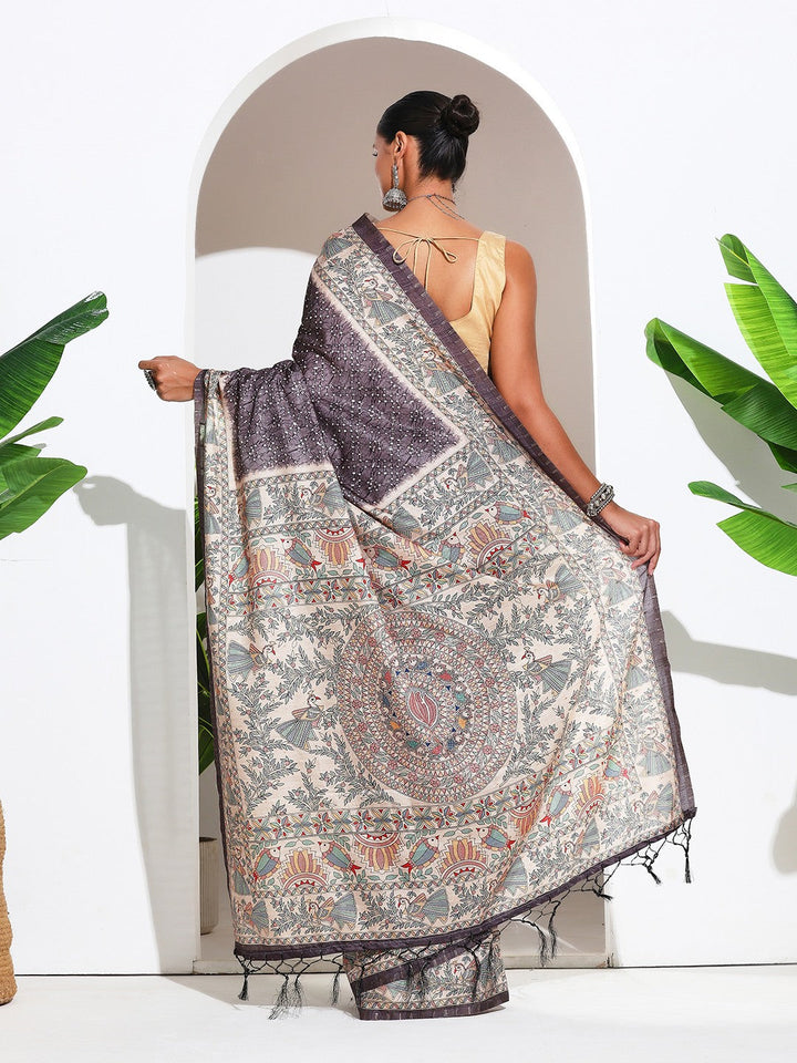 Printed Tussar Silk Saree