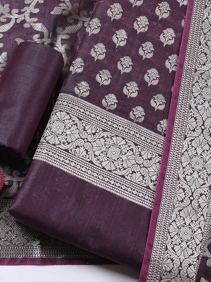 Banarasi Chanderi Unstitched Suit With Pant &amp; Dupatta