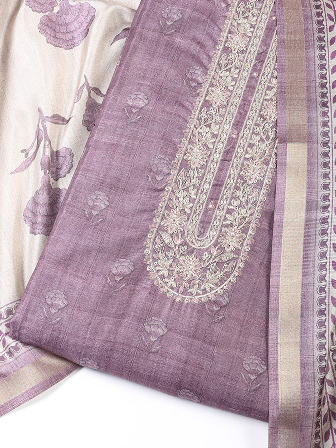 Printed Chanderi Unstitched Suit With Dupatta