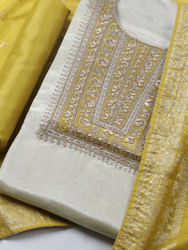 Embroidered Tissue Unstitched Suit With Pant &amp; Dupatta