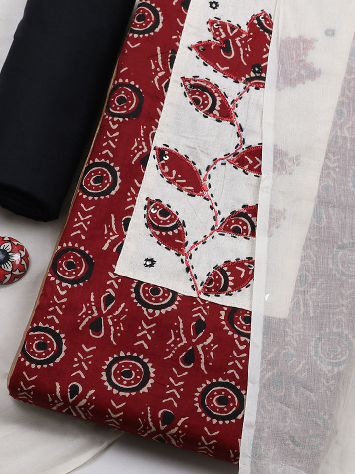 Printed Cotton Blend Unstitched Suit With Pant &amp; Dupatta