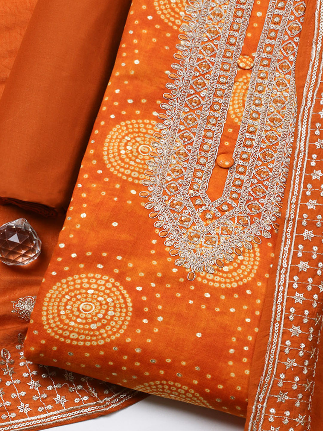 Embroidered Cotton Unstitched Suit With Pant &amp; Dupatta