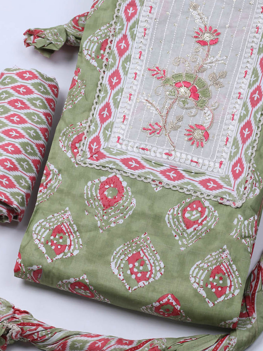 Embroidered Cotton Blend Unstitched Suit With Dupatta