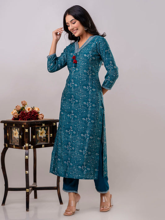 Floral Printed Muslin Kurta With Pants