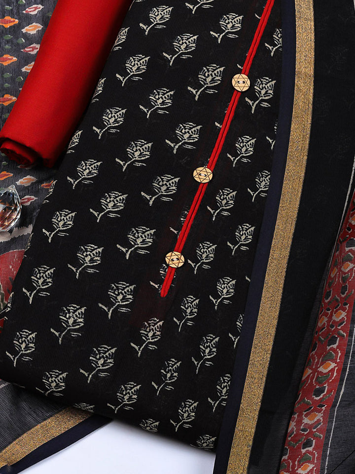 Embroidered Cotton Blend Unstitched Suit With Pant &amp; Dupatta