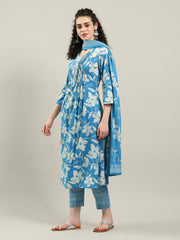 Printed Cotton Blend Kurta With Pants & Dupatta