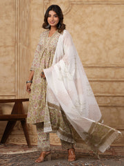 Printed Cotton Kurta With Pants & Dupatta