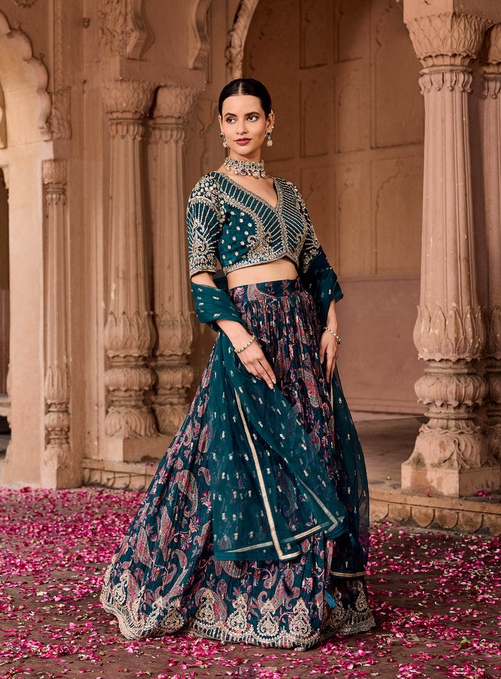 Teal Green Choli With Lehenga &amp; Dupatta