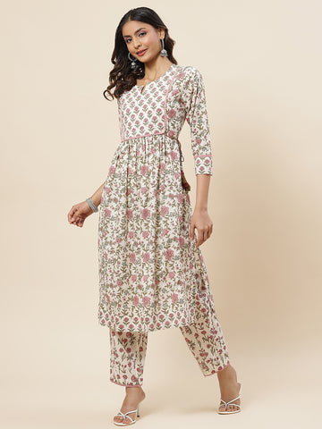 Floral Printed Cotton Kurta With Pants