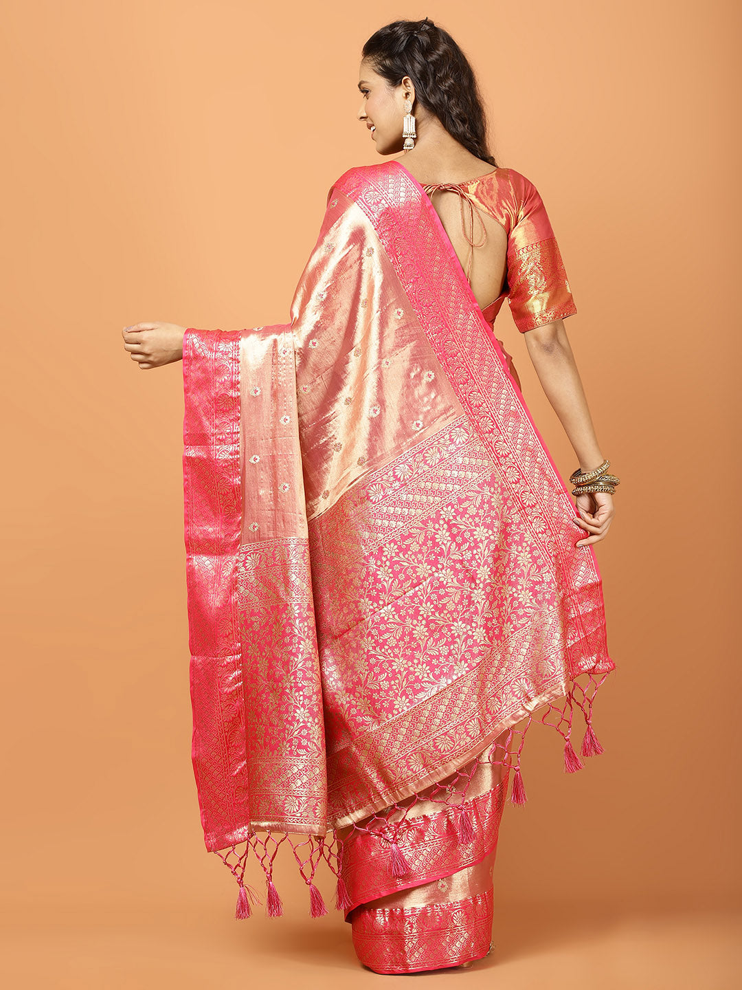 Plain Zari Border Banarasi Woven Saree