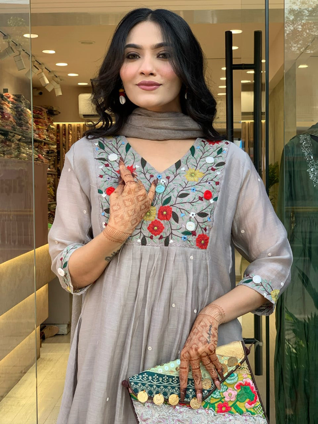 Printed Cotton Blend Kurta With Pants &amp; Dupatta