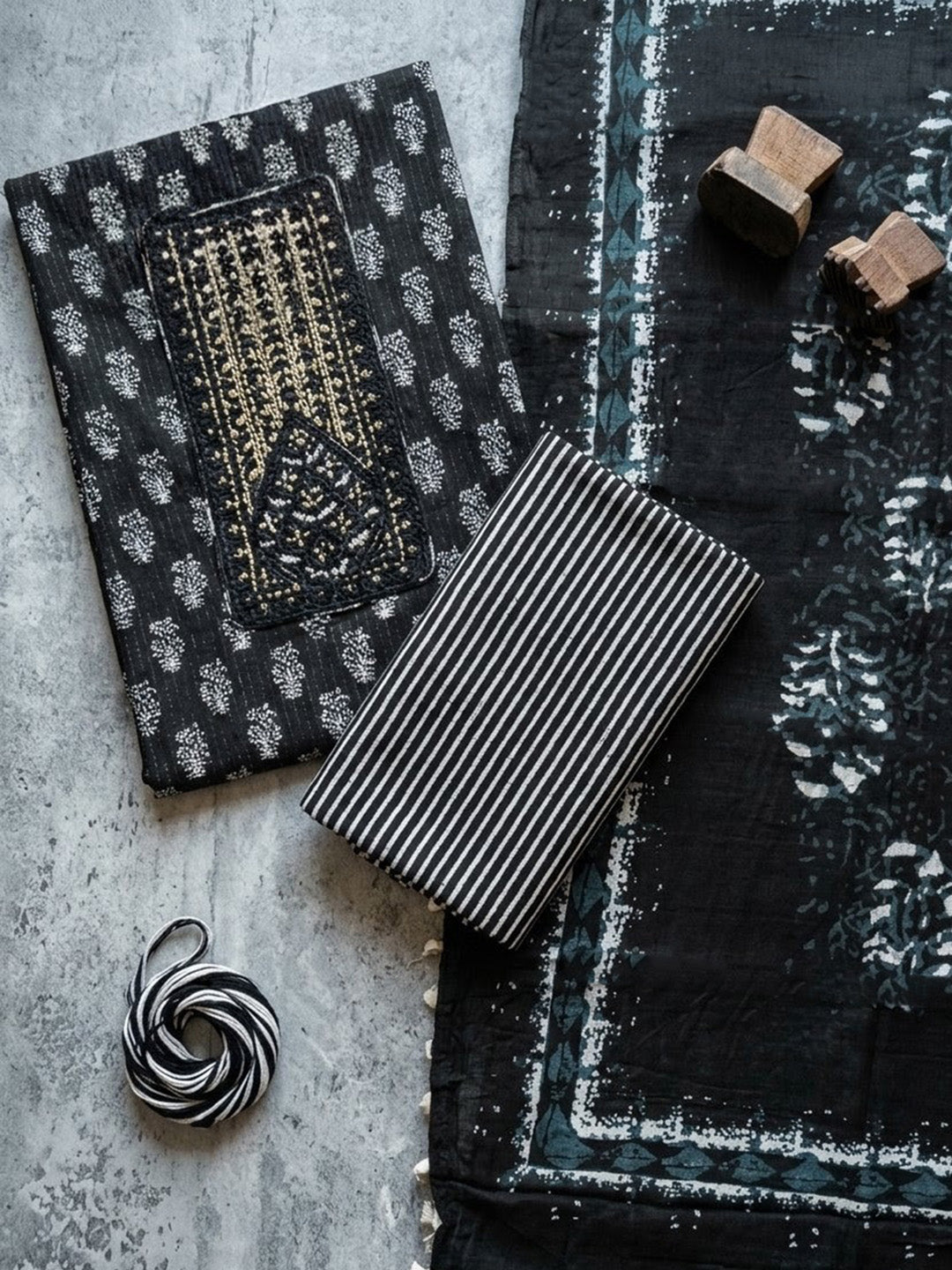 Embroidered Cotton Blend Unstitched Suit With Pant &amp; Dupatta