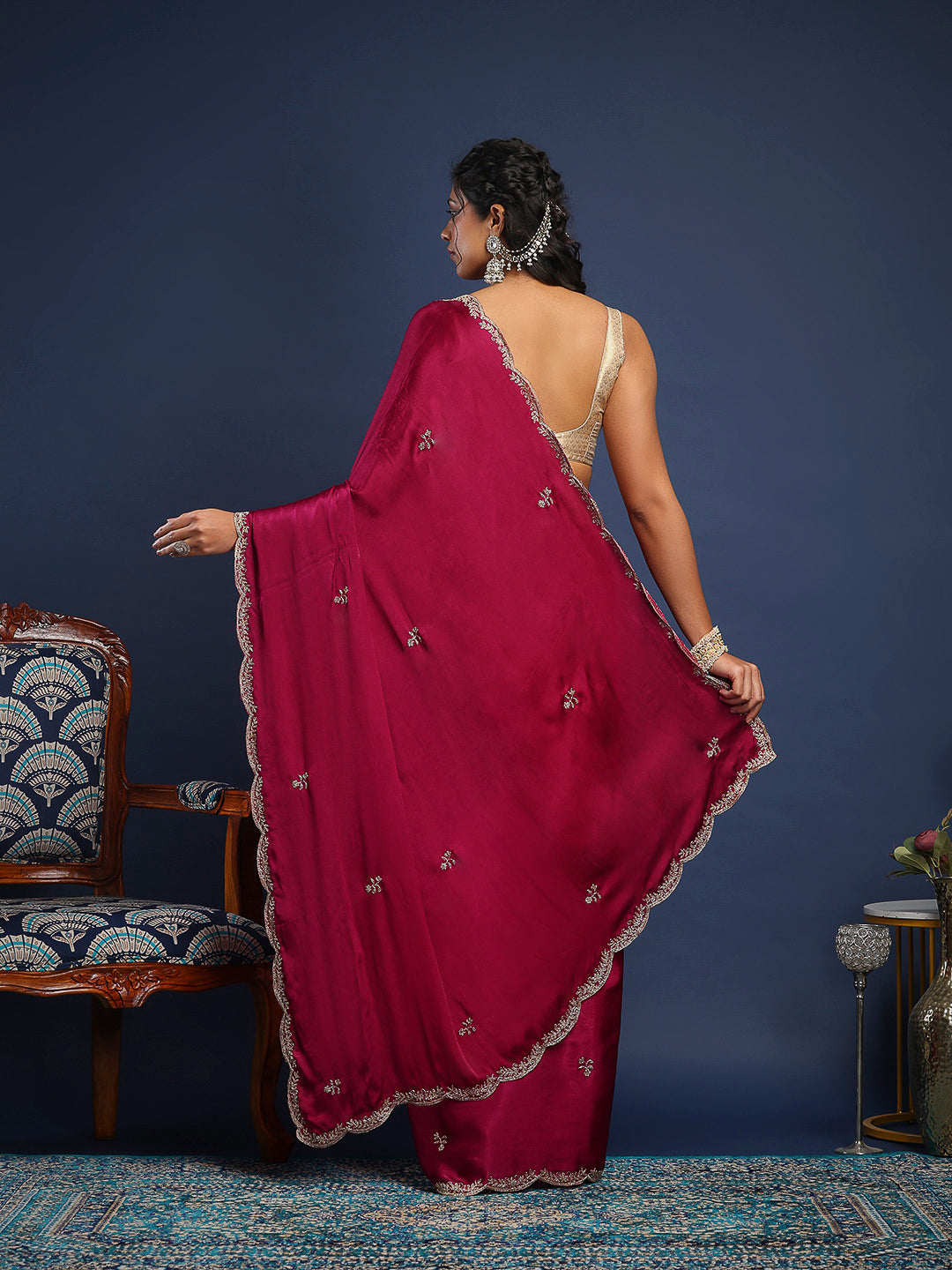 Stone Embroidery Chinnon Saree