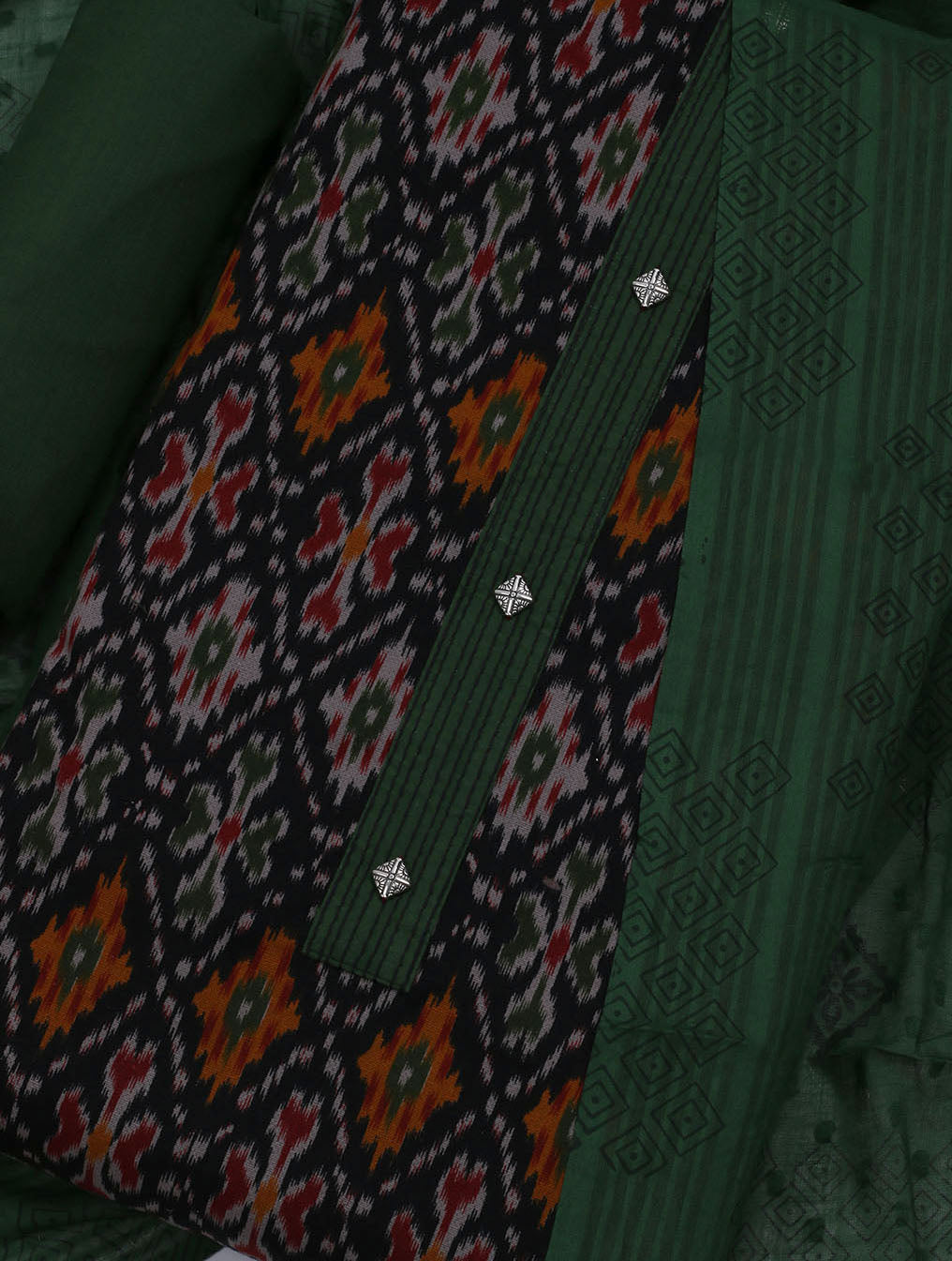 Patch Neck Cotton Blend Unstitched Suit With Dupatta