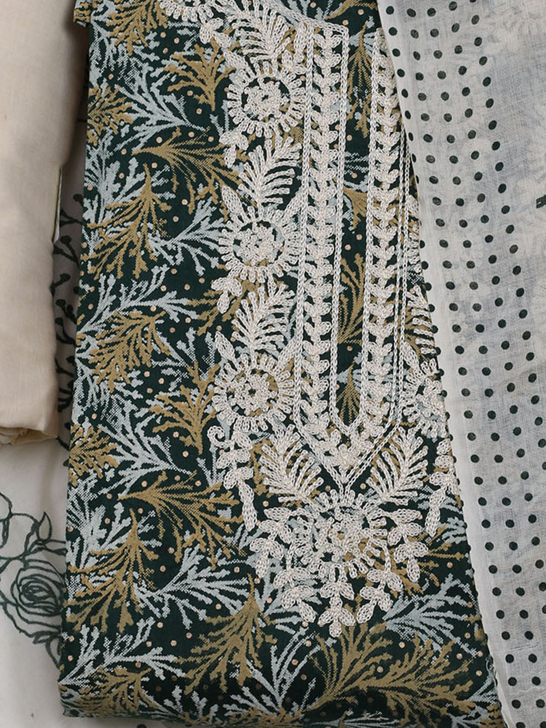 Neck Embroidered Cotton Blend Unstitched Suit With Dupatta